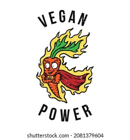 muscle carrot superhero illustration wearing flying cape