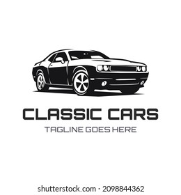 Muscle cars line art. Automotive vector illustration. Vintage sports car design for label, badge, advertisement or sign. Isolated on light and dark background.