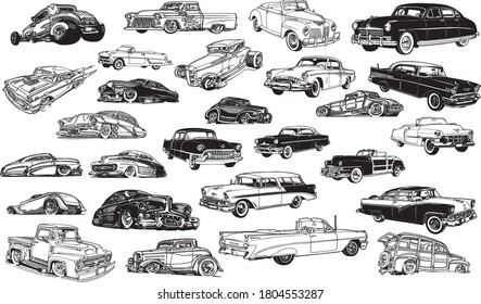 Muscle cars vector bundle vintage car vector set