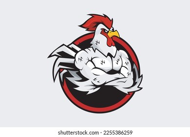 MUSCLE CHICKEN MASCOT LOGO VECTOR ILLUSTRATION