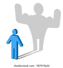 Muscle dysmorphia. The symbol of a Man, casting a shadow of a much more muscular man.
