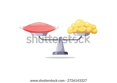 Muscle and fat on weight scale vector isolated on white background.