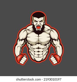 muscle fighter sports man vector illustration