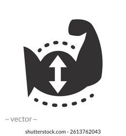 muscle gain, increase hand muscle icon, bodybilding, flat vector illustration