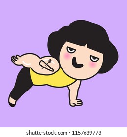 Muscle Girl Showing Her Body Builder With Carrot With Arrow Tattoo Concept Card Character illutration