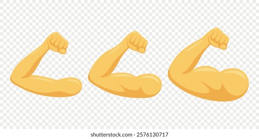 Muscle Growth Stages Vector Illustration. Cartoon Arm Progression From Slim to Muscular. Fitness Transformation Icon for Health, Gym, Workout Graphics. Strong Biceps, Muscle Growth, Bodybuilding