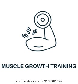 Schulungssymbol für Muskelwachstum. Zeilenelement aus der Sportsammlung. Lineares Muscle Growth Training Symbol für Webdesign, Infografiken und mehr.