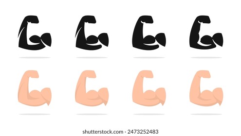 Muscle icon. Biceps muscle. Strong hand icon. Arm muscle icons. Biceps icons