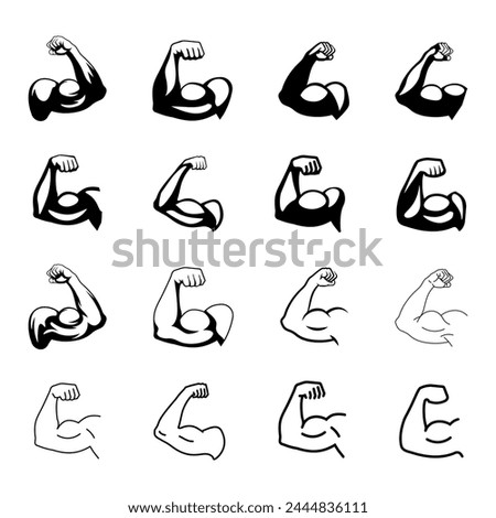 Muscle icon. Biceps symbol. Flat, silhouette and linear style.