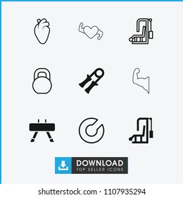 Muscle icon. collection of 9 muscle filled and outline icons such as sport expander, gym equipment, expander sport, heart organ. editable muscle icons for web and mobile.