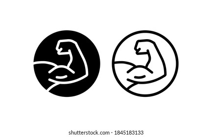 Muscle icon logo. Strong hand icon. Bodybuilding and fitness symbol. Illustration. Vector on isolated white background. EPS 10