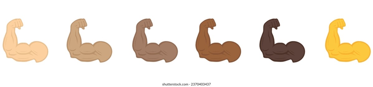 Muscle icon set. Flexed bicep arm icon. Hand emoji. Feats of strength sign. Biceps musclar arm icon. Flexing arm muscles. strong icons. Vector Illustration. Vector Graphic. EPS 10