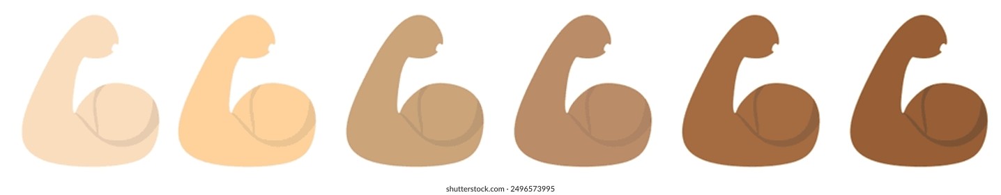 Muscle icon set, flexed bicep arm icon hand emoji. Feats of strength sign - Biceps musclar arm icon - Flexing arm muscles, strong icons.