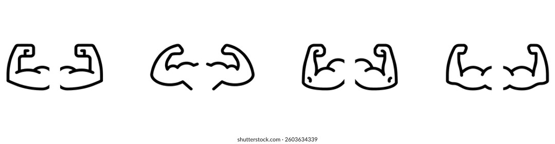 Muscle icon set. Flexed bicep arm icon. Hand emoji. Feats of strength sign. Biceps musclar arm icon. Flexing arm muscles. strong icons. Vector Illustration. Vector Graphic. EPS 10