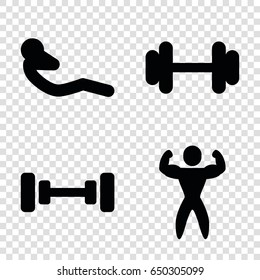 Muscle icons set. set of 4 muscle filled icons such as barbell, abdoninal workout