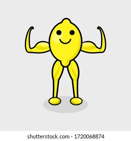 Muscle lemon vector. Lemon is healthy and fit. Fresh fruit