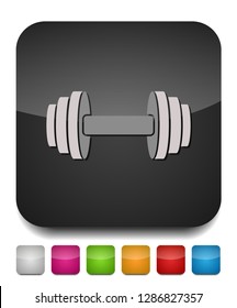 muscle lifting icon, fitness barbell, gym icon, exercise dumbbells isolated, vector weight lifting symbol