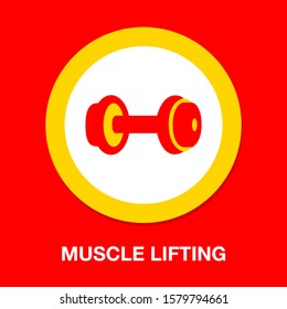 muscle lifting icon, fitness barbell, gym icon, exercise dumbbells isolated, vector weight lifting symbol