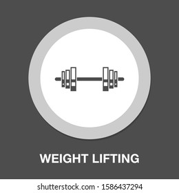 muscle lifting icon, fitness barbell, gym icon, exercise dumbbells isolated, vector weight lifting symbol