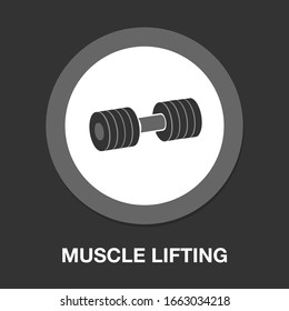 muscle lifting icon, fitness barbell, gym icon, exercise dumbbells isolated, vector weight lifting symbol