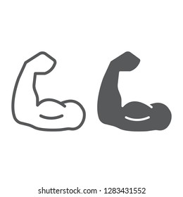 Muscle line and glyph icon, bodybuilding and sport, power sign, vector graphics, a linear pattern on a white background, eps 10.