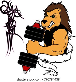 muscle lion cartoon fitness weight training gym in vector format 