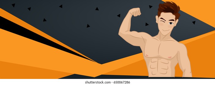 Muscle man bodybuilder. Vector cartoon illustration.