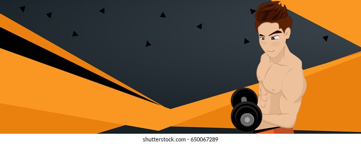 Muscle man bodybuilder. Vector cartoon illustration.