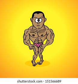 Muscle man with both arms down