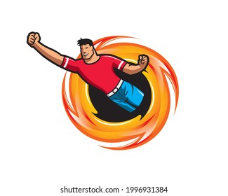 muscle man flying flame logo