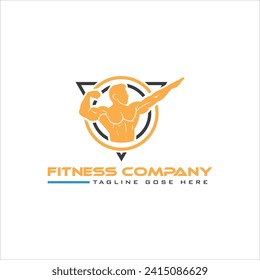 Logo-Design von Muscle Man Abstrakter Muskulatur Mann Pose Kombination mit Circle Formen. Vektorlogo-Design