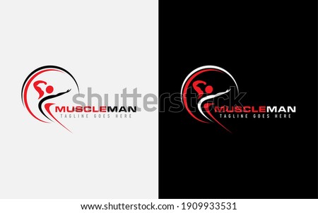 Muscle Man Logo Design. Abstract Muscular Man Pose Combine with Circle Shapes. Vector Logo Illustration.