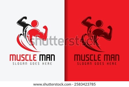 Muscle Man Logo Design. Abstract Muscular Man Pose With Minimalist Style Concept. Vector Logo Illustration.
