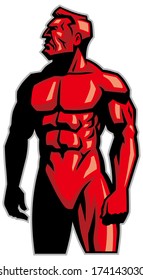 muscle man mascot standing