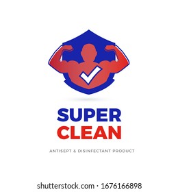 Muscle man silhouette with checkmark, vector logo - icon