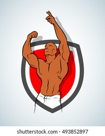 Muscle man silhouette lifting weights fitness gym icon bodybuilder
