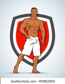 Muscle man silhouette lifting weights fitness gym icon bodybuilder
