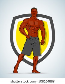 Muscle man silhouette lifting weights fitness gym icon bodybuilder