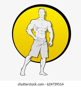 Muscle man silhouette lifting weights fitness gym icon bodybuilder