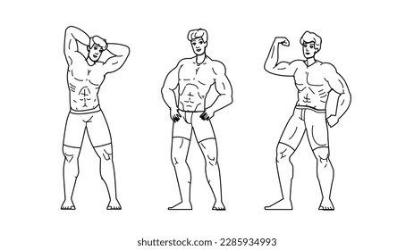 Muskelmann, Vektor. Körperbau, Muskelsportler, starke Fitness, sportliche Fitness, sportliche Fitness, Muskelkraft. Personenzüge