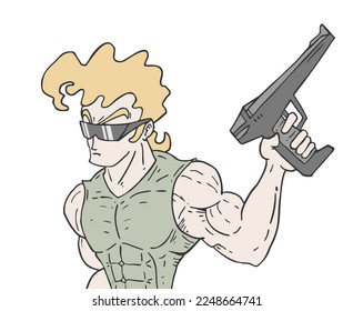 Hombre muscular con diseño de arma