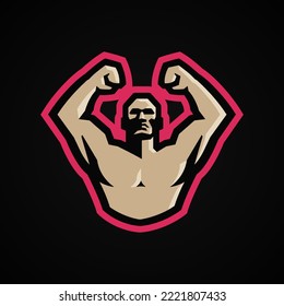  Diseño del logotipo profesional de lucha muscular moderno. Señal de la noche de lucha. Puño. logotipo del hombre del músculo fitness, vector del logotipo de gimnasia, hombre atlético del club de construcción corporal.