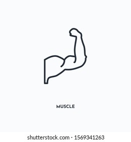Symbol für die Muskelumrandung. Einfache lineare Elementgrafik. Einzeln Linien-Muskelsymbol auf weißem Hintergrund. Thin-Strich-Zeichen können für Web, Mobile und UI verwendet werden.
