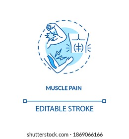 Muscle Pain Concept Icon. CFS Symptom Idea Thin Line Illustration. Sudden-onset Weakness. Lingering Tiredness And Feeling Drained. Vector Isolated Outline RGB Color Drawing. Editable Stroke