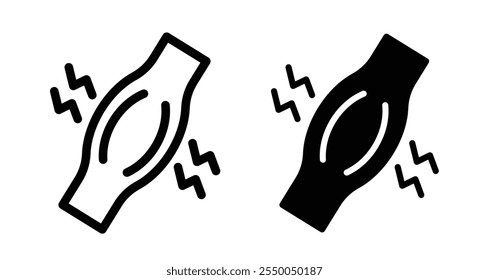 Muscle pain Icon set in black filled and line.