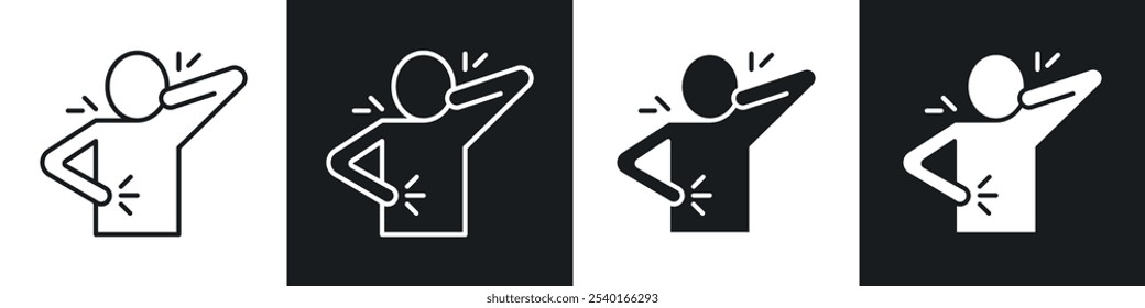 Conjunto de iconos de dolor muscular. Símbolos de Vector en colores blanco y negro.