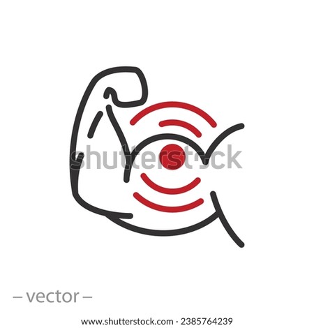 muscle pain icon, spasm of smooth muscles, arm strong, thin line symbol on white background - vector illustration