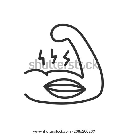Muscle pain, linear icon. Cramp. Injury, overstrain, inflammation, disease. Line with editable stroke