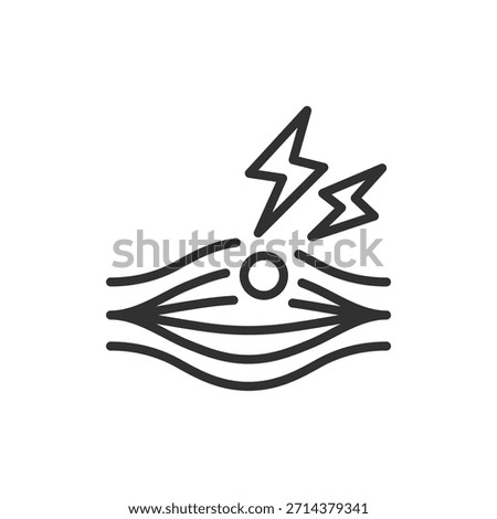 Muscle with pain marks, linear icon. Local tension and muscle discomfort. Line with editable stroke.