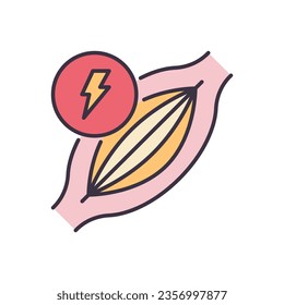 Muscle pain related vector icon. Muscle with lightning. Muscle pain sign. Isolated on white background. Editable vector illustration